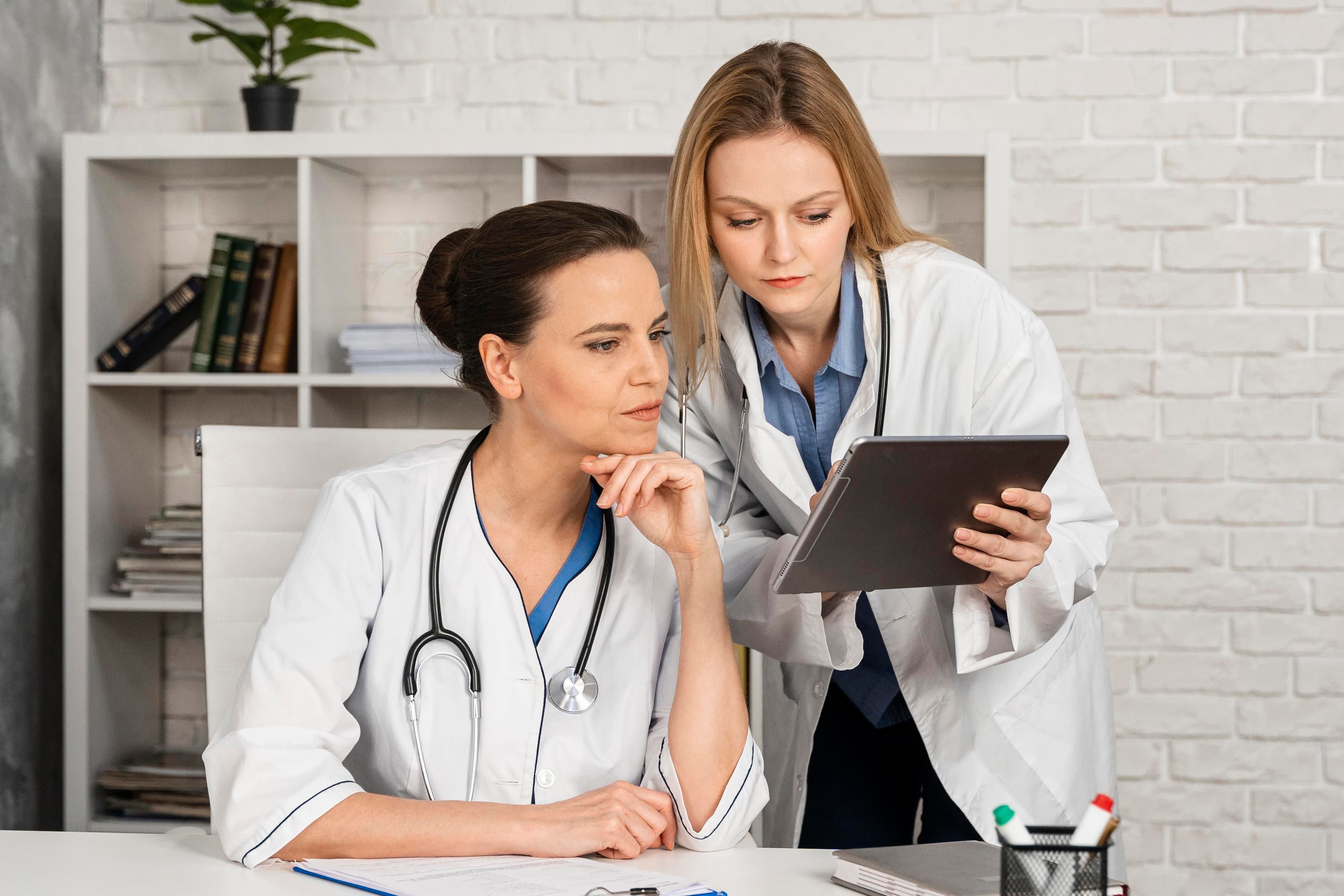 Female doctor using a laptop