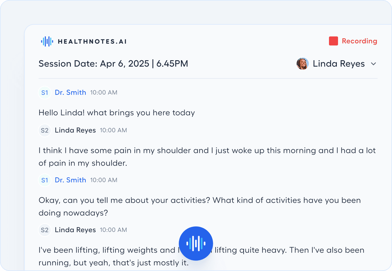 Image of transcript being generated during a doctor patient session